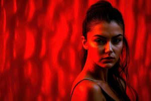 woman using red light therapy